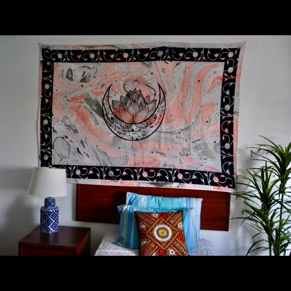 Moon with lotus flower tapestry, wall hanging